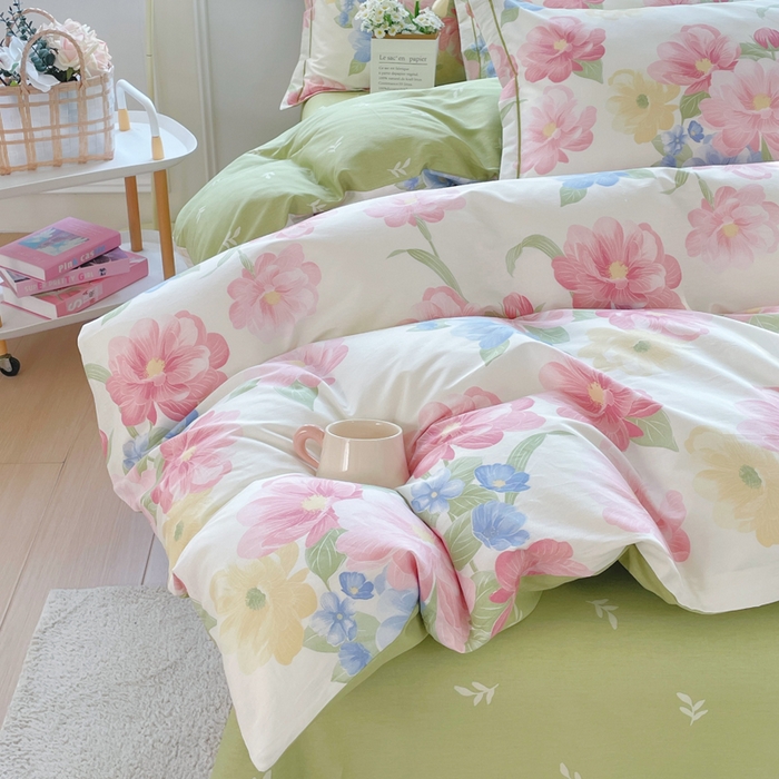 91家纺网 家纺一手货源 找家纺 铭博家纺 新款直播爆款网红全棉四件套13070印花吊边一字绣纯棉被套工艺款 花艺1