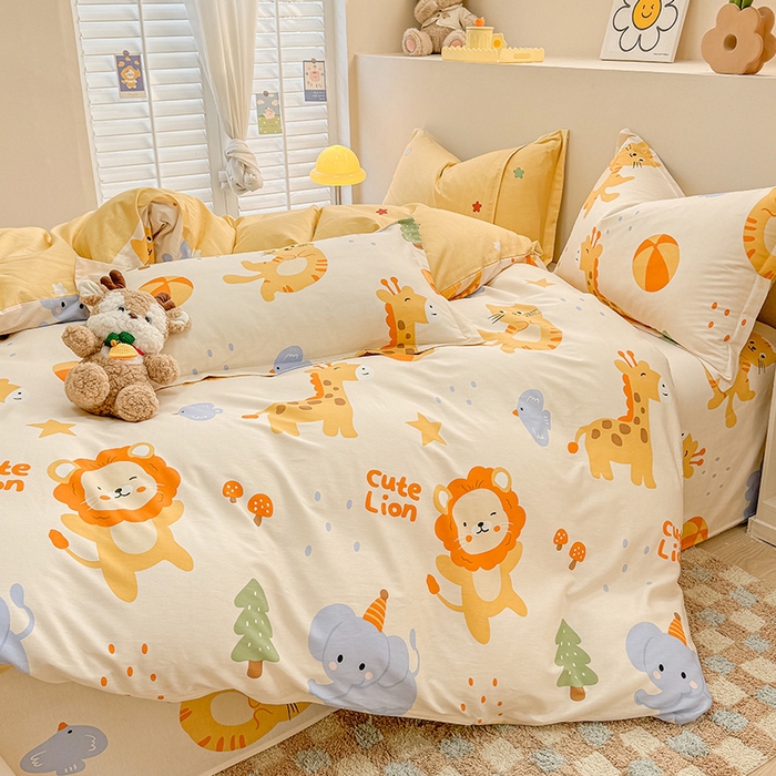 91家纺网 家纺一手货源 找家纺 绵庭家纺 2025新款12868全棉套件单品系列二四件套 狮子乐园