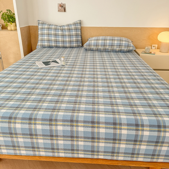 91家纺网 家纺一手货源 找家纺 晓时候 2025新款100%全棉色织水洗棉床笠全棉床笠纯棉床笠 简兮蓝