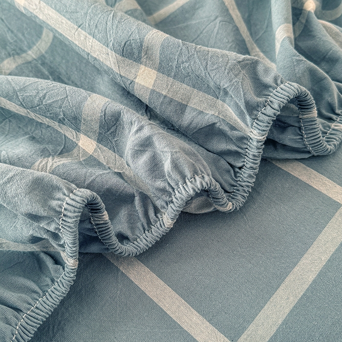 91家纺网 家纺一手货源 找家纺 晓时候 2025新款100%全棉色织水洗棉床笠全棉床笠纯棉床笠 海蓝格