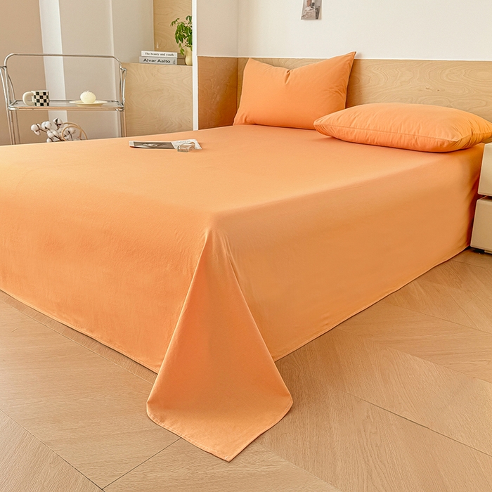 91家纺网 家纺一手货源 找家纺 晓时候 2025新款100%全棉色织水洗棉床单全棉床单纯棉床单 果橙