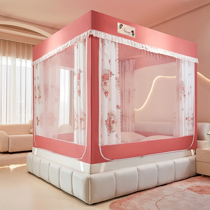 91家纺网 家纺一手货源 找家纺 锦逸家居 2025新款坐床式防摔遮光蚊帐 玫瑰爱人-遮光