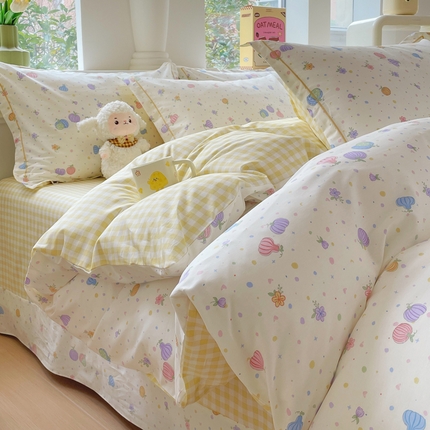 铭博家纺 新款直播爆款网红全棉四件套13070印花吊边一字绣纯棉被套工艺款 星奈