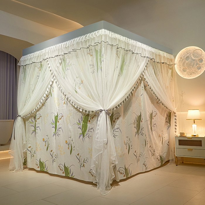 91家纺网 家纺一手货源 找家纺 锦逸家居 2025新款四季款三开门落地床幔蚊帐 幻城-云儿坊