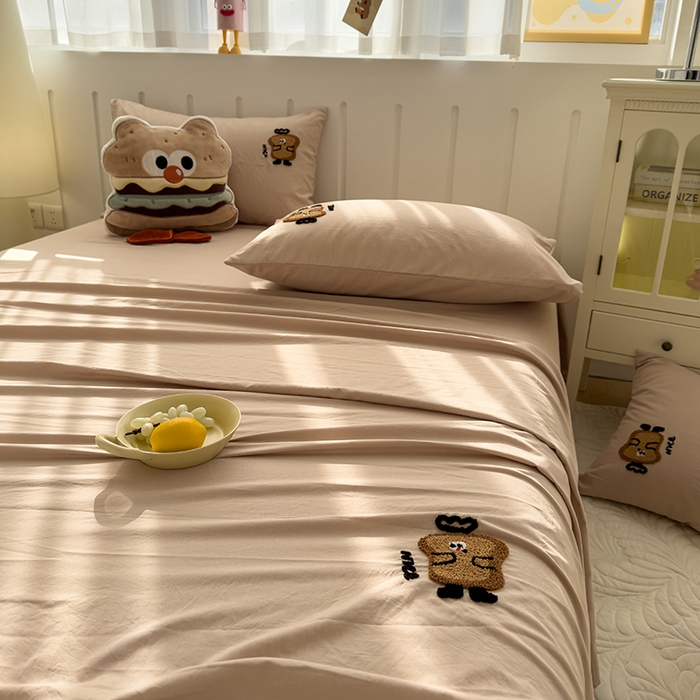 91家纺网 家纺一手货源 找家纺 曼谷家纺 2025新款软糯毛巾绣水洗棉床单床笠枕套纯色床单床笠枕套单品 吐司-奶茶