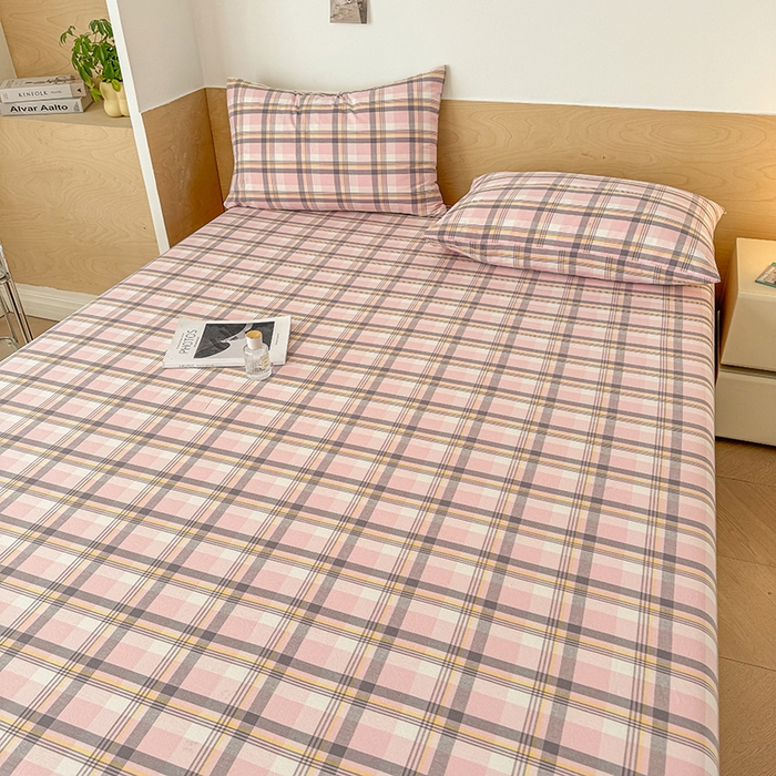 91家纺网 家纺一手货源 找家纺 晓时候 2025新款100%全棉色织水洗棉床笠全棉床笠纯棉床笠 简兮粉