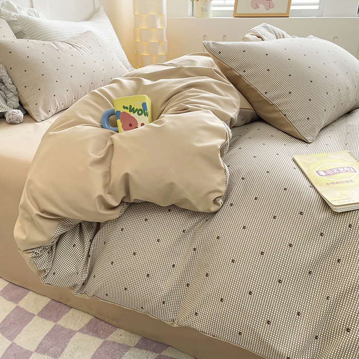 91家纺网 家纺一手货源 找家纺 汣沐生活 2025新款针织棉印花款四件套 摩卡小熊