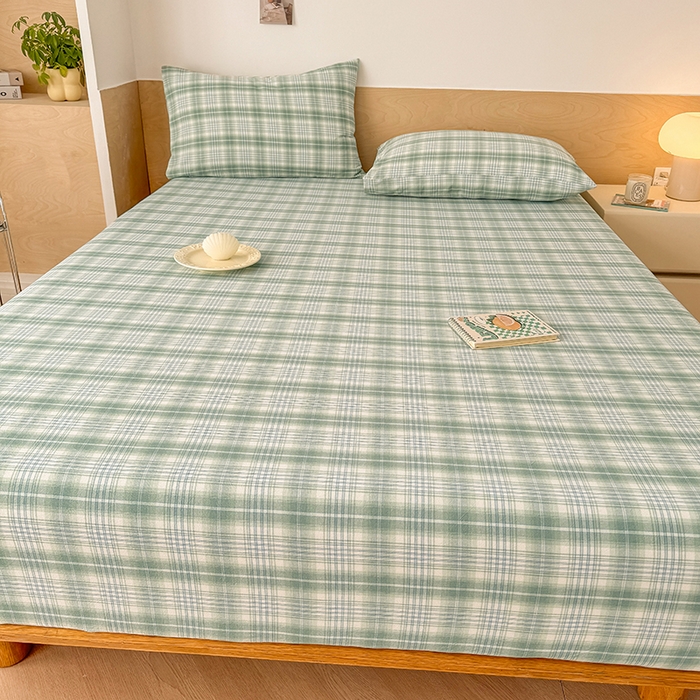 91家纺网 家纺一手货源 找家纺 晓时候 2025新款100%全棉色织水洗棉床笠全棉床笠纯棉床笠 光年绿