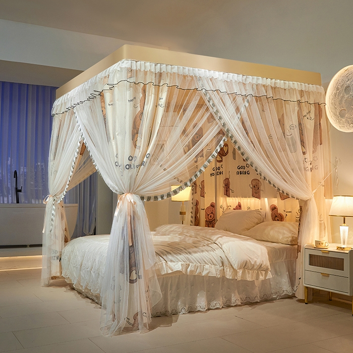 91家纺网 家纺一手货源 找家纺 锦逸家居 2025新款四季款三开门落地床幔蚊帐 幻城-早安宝贝