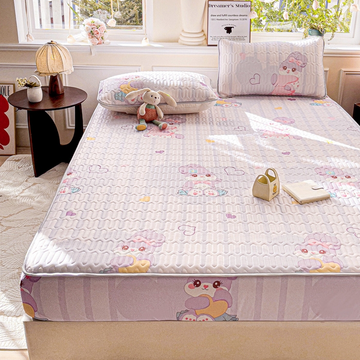 91家纺网 家纺一手货源 找家纺 富馨莱 2025新款A类凉感丝空气纤维凉席床笠款 菲菲兔-紫