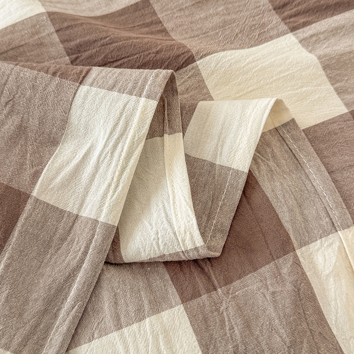 91家纺网 家纺一手货源 找家纺 晓时候 2025新款100%全棉色织水洗棉床单全棉床单纯棉床单 灰中格