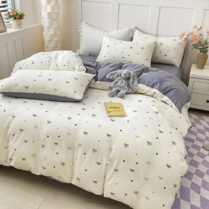 91家纺网 家纺一手货源 找家纺 汣沐生活 2025新款针织棉印花款四件套 小美满