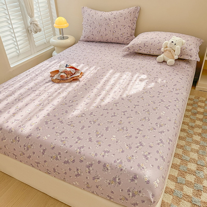 91家纺网 家纺一手货源 找家纺 2025新款12868全棉套件单品系列二单床笠 雅园漫游-紫