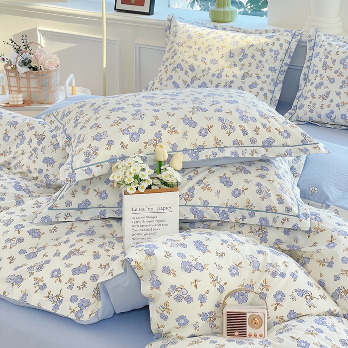 91家纺网 家纺一手货源 找家纺 铭博家纺 新款直播爆款网红全棉四件套13070印花吊边一字绣纯棉被套工艺款 花辰绒影