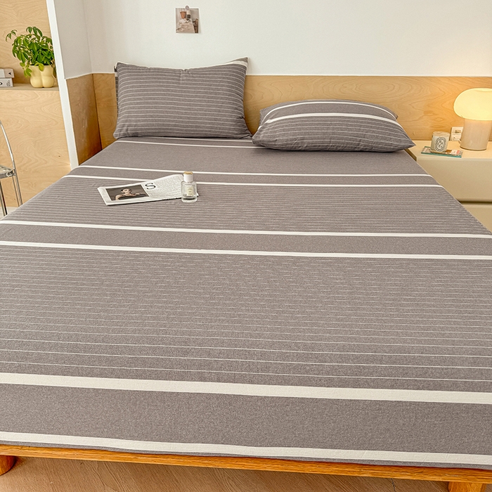 91家纺网 家纺一手货源 找家纺 晓时候 2025新款100%全棉色织水洗棉床笠全棉床笠纯棉床笠 灰细条