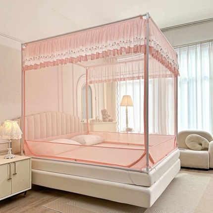 梦尔佳蚊帐 2025新款双层花边全包围全底款和床笠款三开门蚊帐-863系列青春亮丽 藕玉