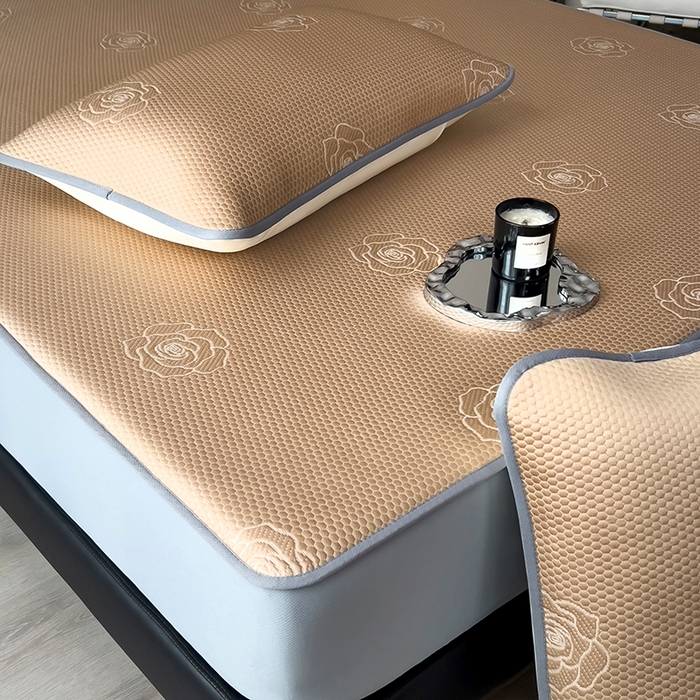 91家纺网 家纺一手货源 找家纺 欧邦 2025新款A类3D提花冰豆豆床笠款凉席 床笠款-摩卡咖