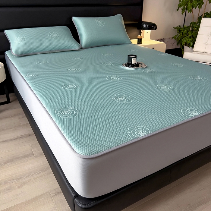 91家纺网 家纺一手货源 找家纺 （总）欧邦 2025新款A类3D提花冰豆豆床笠款凉席