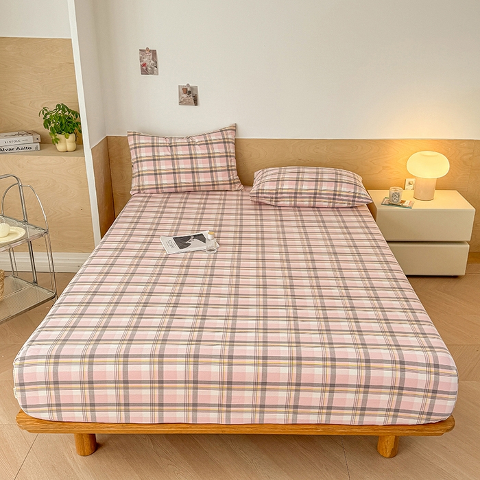 91家纺网 家纺一手货源 找家纺 晓时候 2025新款100%全棉色织水洗棉床笠全棉床笠纯棉床笠 简兮粉