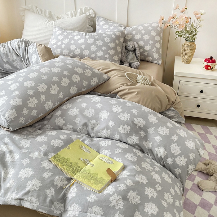 91家纺网 家纺一手货源 找家纺 汣沐生活 2025新款针织棉印花款四件套 时宜-咖