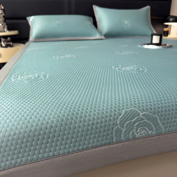 91家纺网 家纺一手货源 找家纺 欧邦 2025新款A类3D立体提花冰豆豆凉席 冰豆豆-冰爽绿