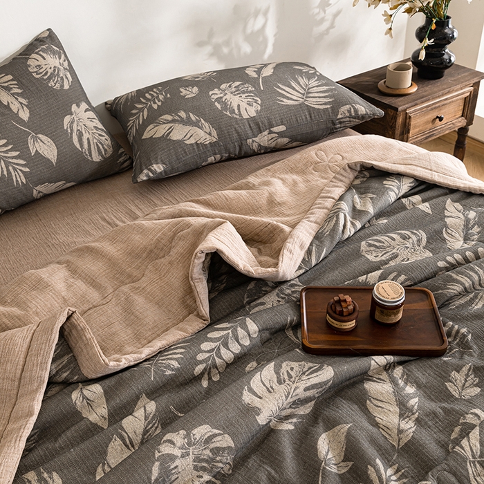 91家纺网 家纺一手货源 找家纺 吾诺 2025新建全棉印花泡泡双层纱大豆夏被子被芯全棉夏被四件套夏凉被空调被 北欧森林