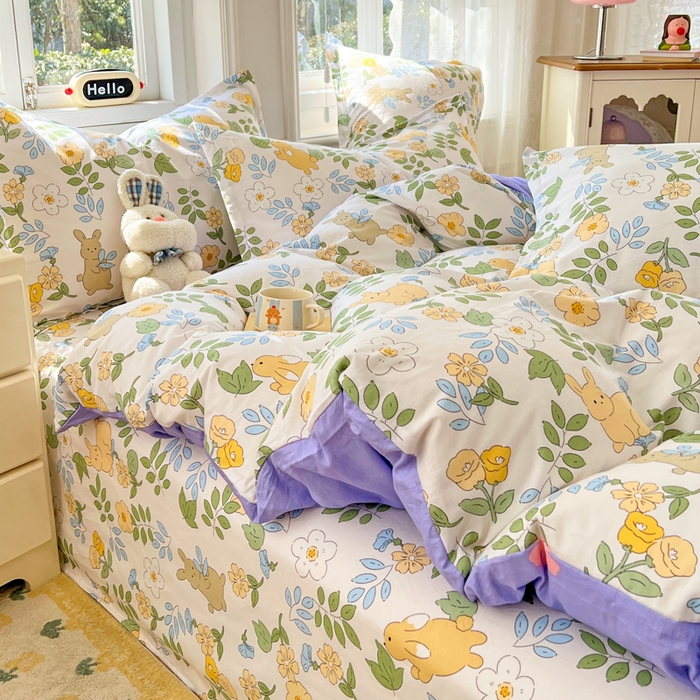 91家纺网 家纺一手货源 找家纺 世爵2025春夏新款全棉纯棉印花系列单床单 床单单件 云萌小兔