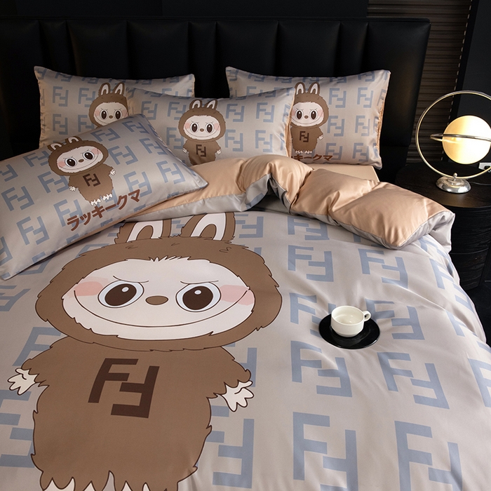 91家纺网 家纺一手货源 找家纺 2025新款水洗真丝数码印花四件套 咔咔兔