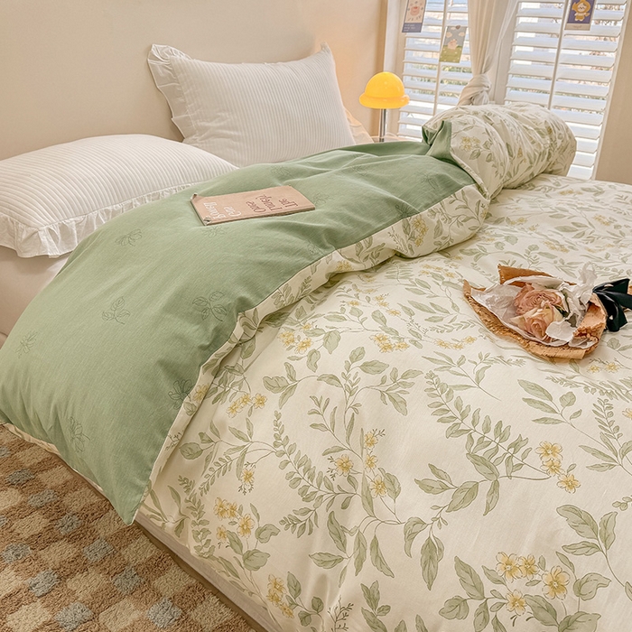 91家纺网 家纺一手货源 找家纺 绵庭家纺 2025新款12868全棉套件单品系列二单被套 叶伴花开