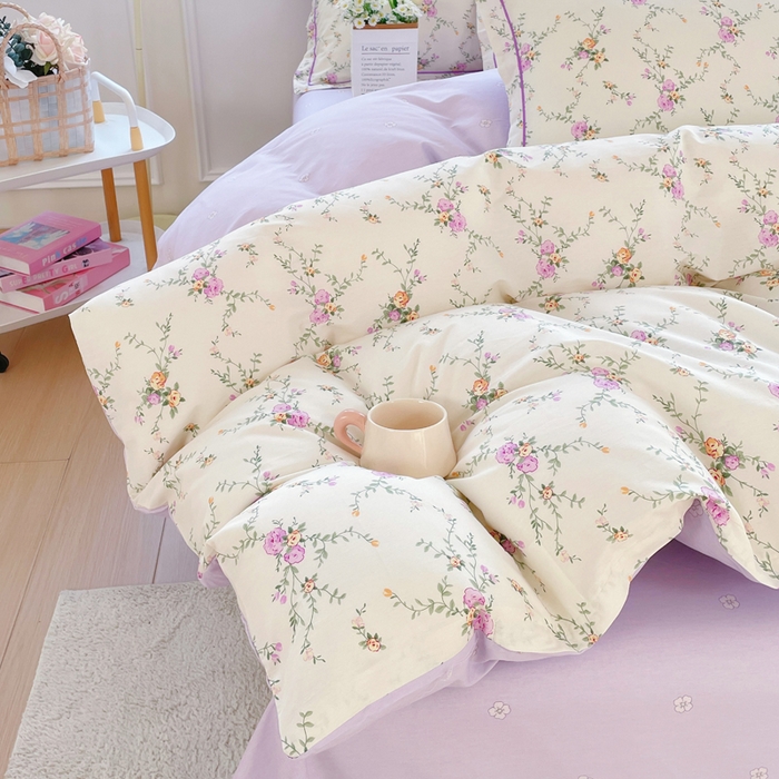 91家纺网 家纺一手货源 找家纺 铭博家纺 新款直播爆款网红全棉四件套13070印花吊边一字绣纯棉被套工艺款 花汐