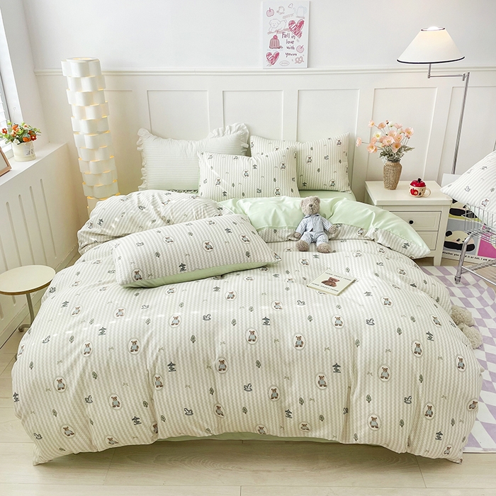 91家纺网 家纺一手货源 找家纺 汣沐生活 2025新款针织棉印花款四件套 清风小记