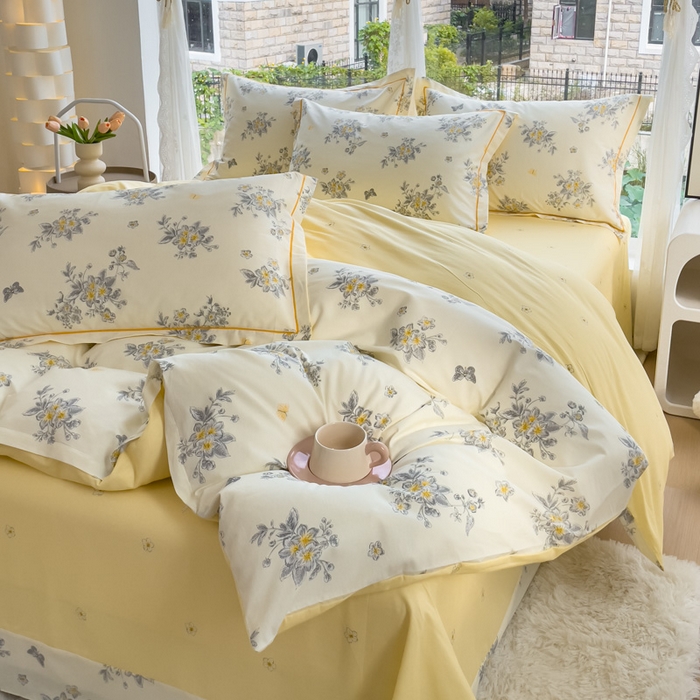 91家纺网 家纺一手货源 找家纺 铭博家纺 新款直播爆款网红全棉四件套13070印花吊边一字绣纯棉被套工艺款 清香四溢