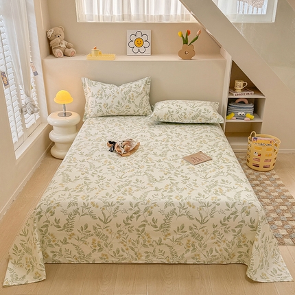 绵庭家纺 2025新款12868全棉套件单品系列二单床单 叶伴花开