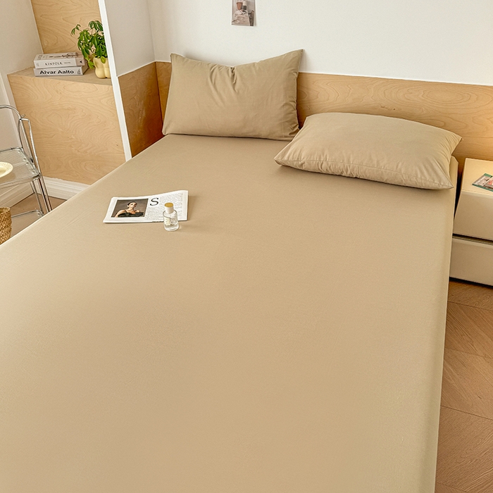 91家纺网 家纺一手货源 找家纺 晓时候 2025新款100%全棉色织水洗棉床笠全棉床笠纯棉床笠 卡其