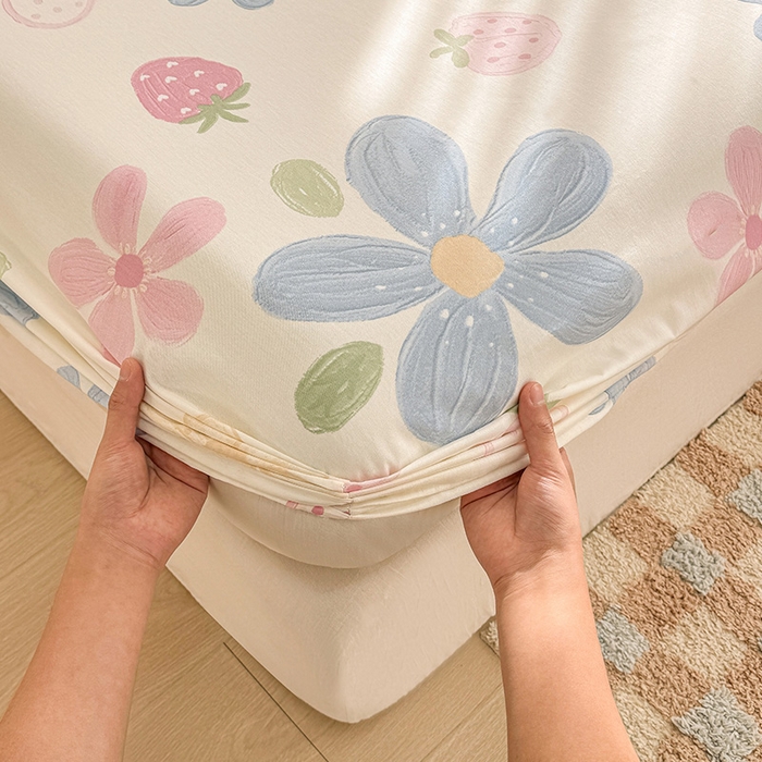 91家纺网 家纺一手货源 找家纺 2025新款12868全棉套件单品系列二单床笠 伊恋花韵