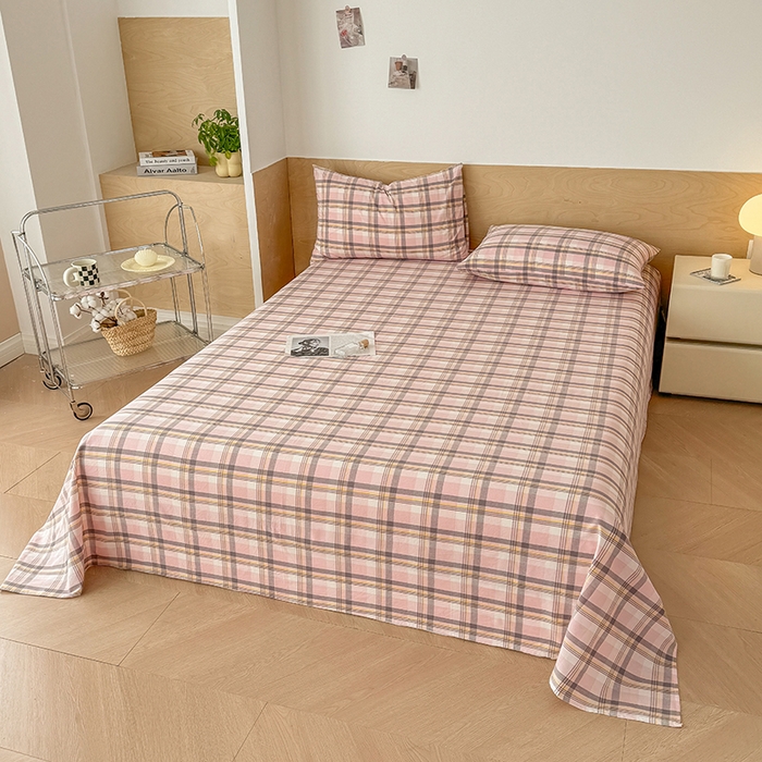 91家纺网 家纺一手货源 找家纺 晓时候 2025新款100%全棉色织水洗棉床单全棉床单纯棉床单 简兮粉