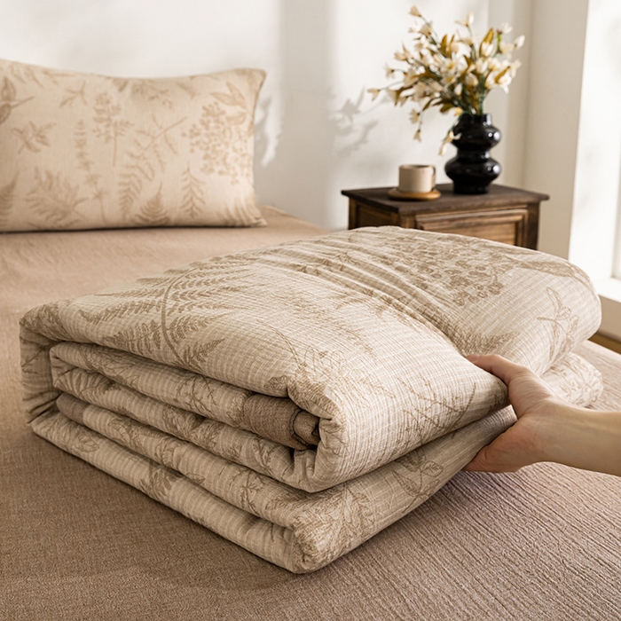 91家纺网 家纺一手货源 找家纺 吾诺 2025新建全棉印花泡泡双层纱大豆夏被子被芯全棉夏被四件套夏凉被空调被 锦素