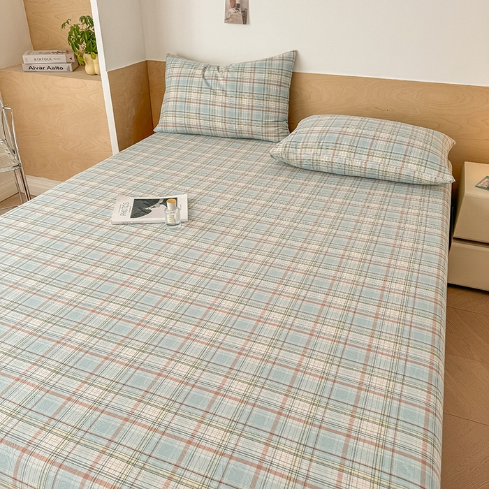 91家纺网 家纺一手货源 找家纺 晓时候 2025新款100%全棉色织水洗棉床笠全棉床笠纯棉床笠 米兰格