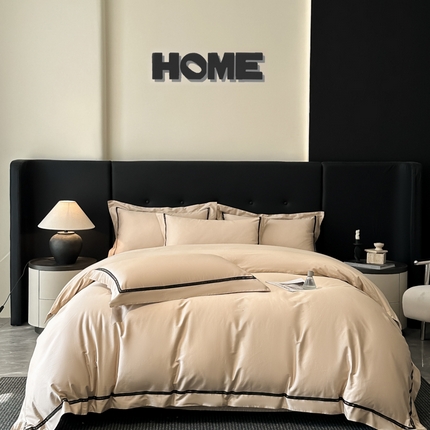 魅都 2025新款100支长绒棉简约织带轻奢风四件套-罗伊 香槟金