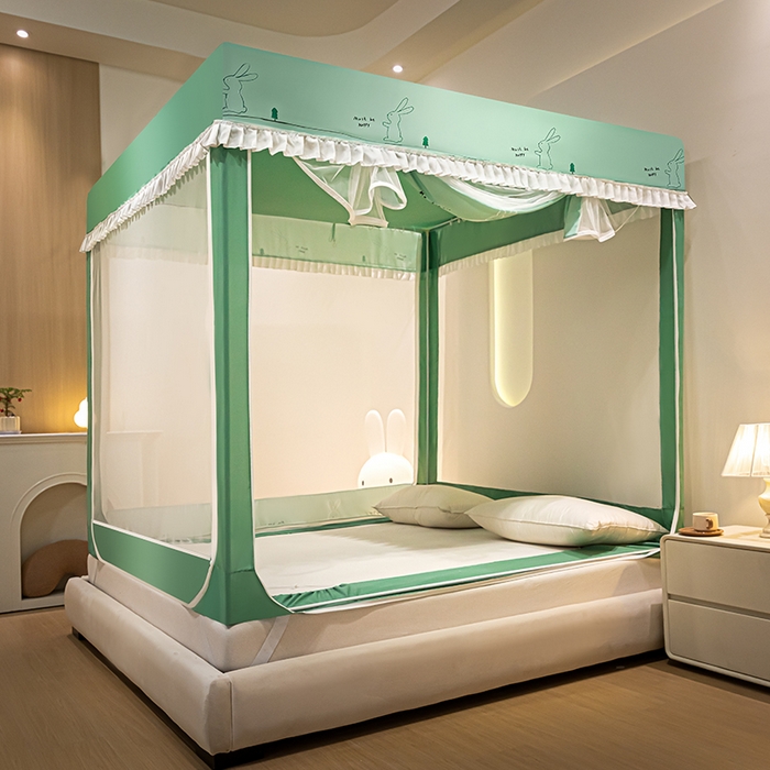 91家纺网 家纺一手货源 找家纺 锦逸家居 2025新款坐床式防摔遮光蚊帐 开心小兔-遮光