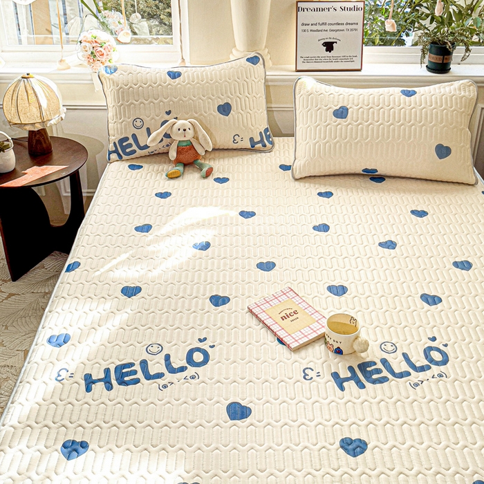 91家纺网 家纺一手货源 找家纺 富馨莱 2025新款A类凉感丝空气纤维凉席床笠款 蓝色梦幻