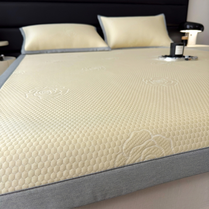 91家纺网 家纺一手货源 找家纺 欧邦 2025新款A类3D立体提花冰豆豆凉席 冰豆豆-柠檬黄