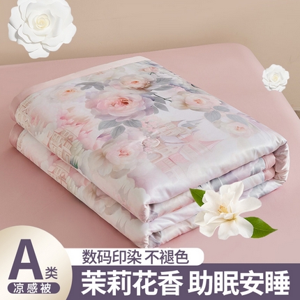 91家纺网 家纺一手货源 找家纺 兴邦 2026新款直播爆款夏被花香凉感数码印花夏凉被空调被可机洗被芯 爱丽丝
