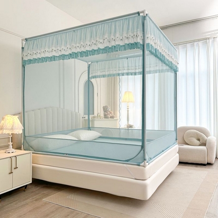 梦尔佳蚊帐 2025新款双层花边全包围全底款和床笠款三开门蚊帐-863系列青春亮丽 淡蓝