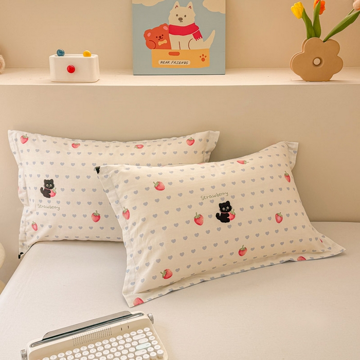 91家纺网 家纺一手货源 找家纺 绵庭家纺 2025新款12868全棉套件单品系列二单枕套 甜心蜜趣