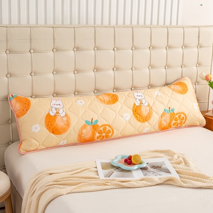 云玲时尚 2025新款三防磨毛防水夹棉双人长枕套 蜜橙兔