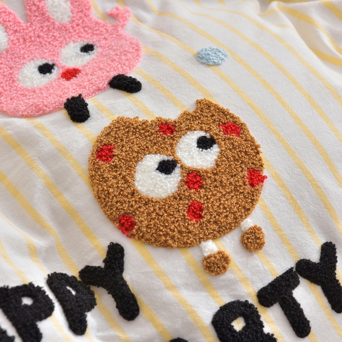 91家纺网 家纺一手货源 找家纺 炫拼家纺 2025新款卡通多巴胺A类全棉40支水洗棉毛巾绣四件套 欢乐派对