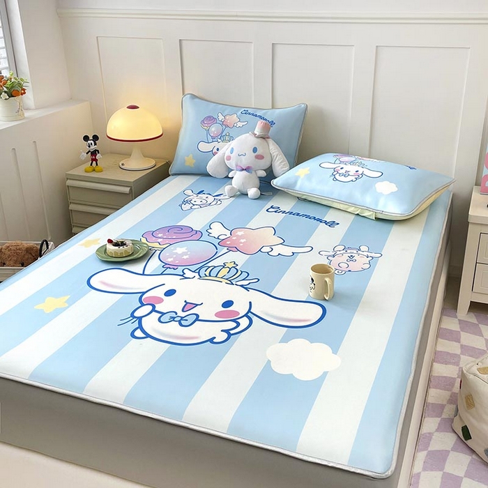 91家纺网 家纺一手货源 找家纺 米帛家纺 2025新款大版三丽鸥碳光冰丝软凉席绑带款 气球玉桂狗