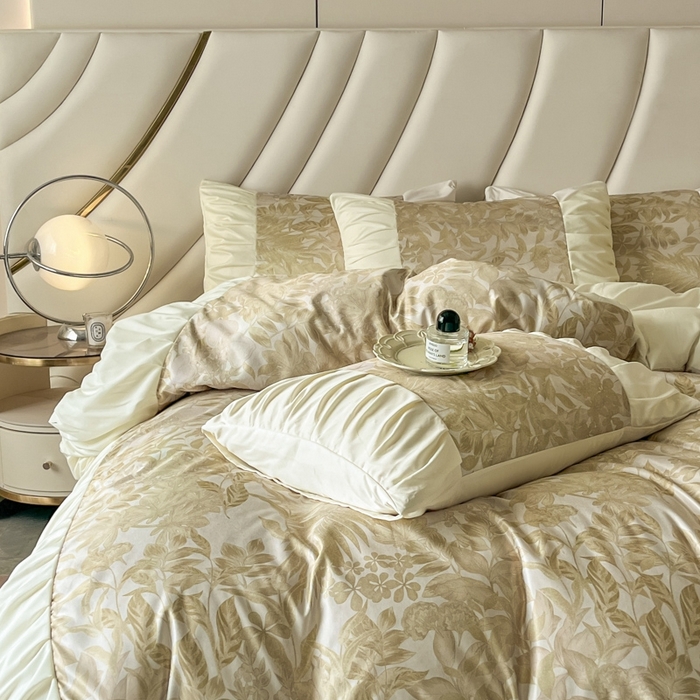 91家纺网 家纺一手货源 找家纺 千希家纺 2025新款120克斜纹水洗棉数码印花拼接荷叶边工艺款四件套 薄荷少女-绿