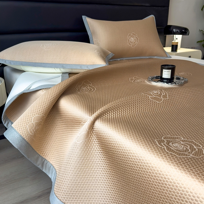 91家纺网 家纺一手货源 找家纺 欧邦 2025新款A类3D立体提花冰豆豆凉席 冰豆豆-摩卡咖